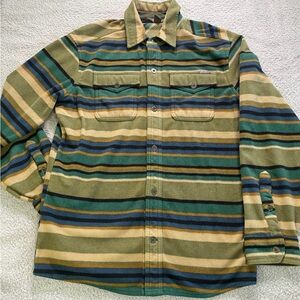 Eddie Bauer Jacket Men Small Striped Green Fleece Button Up Colorful Collared